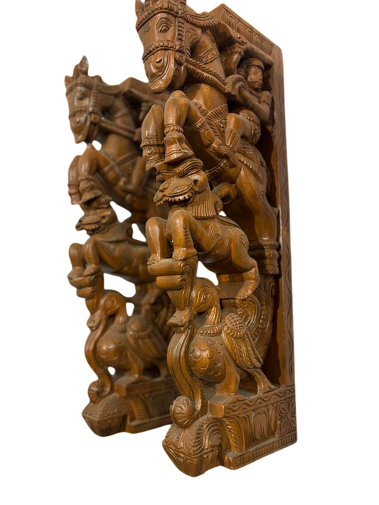 Hand-carved Anna Paravai & Yaali Warrior wall bracket.